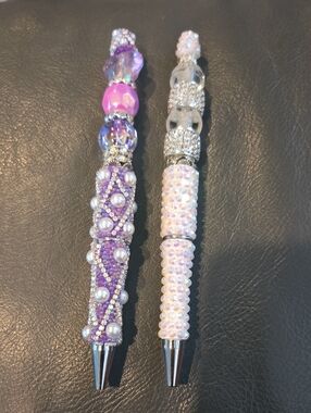 Rhinestone Pearl Crystal Pens - Purple & Iridescent Set